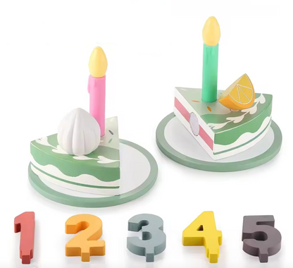 Wooden pretend play cake set with candles numbers and slices