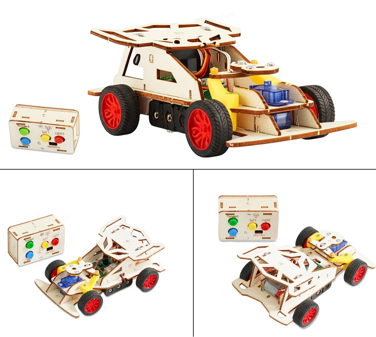 Wooden 4WD STEAM engineering toy car model