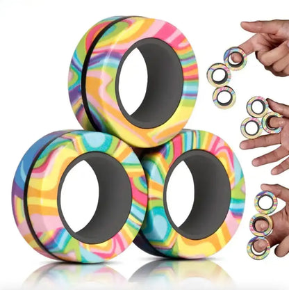 WonderCalm Magnetic Rings on a flat surface showing colourful fidget toy design