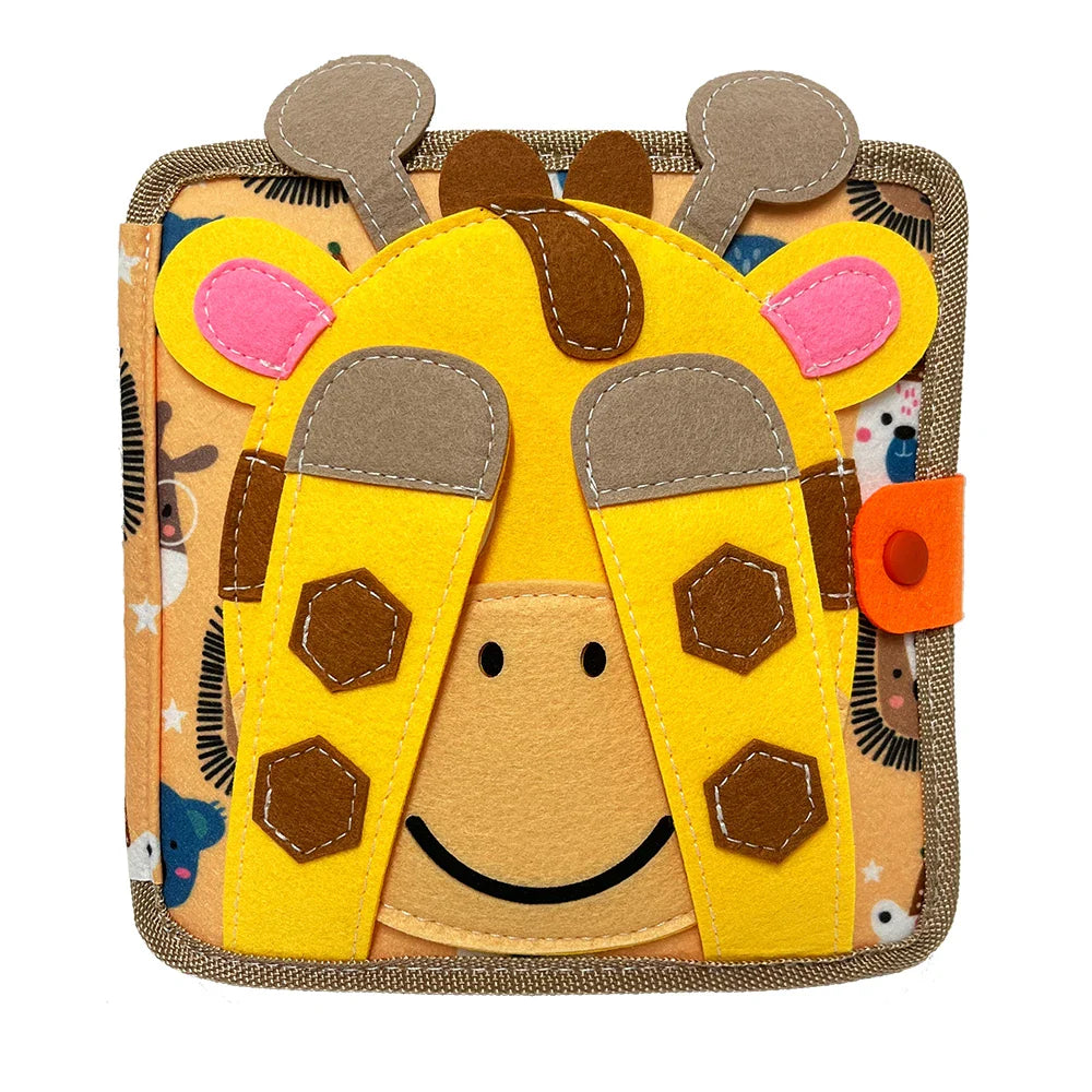 Montessori felt busy book page with zipping and buttoning activities