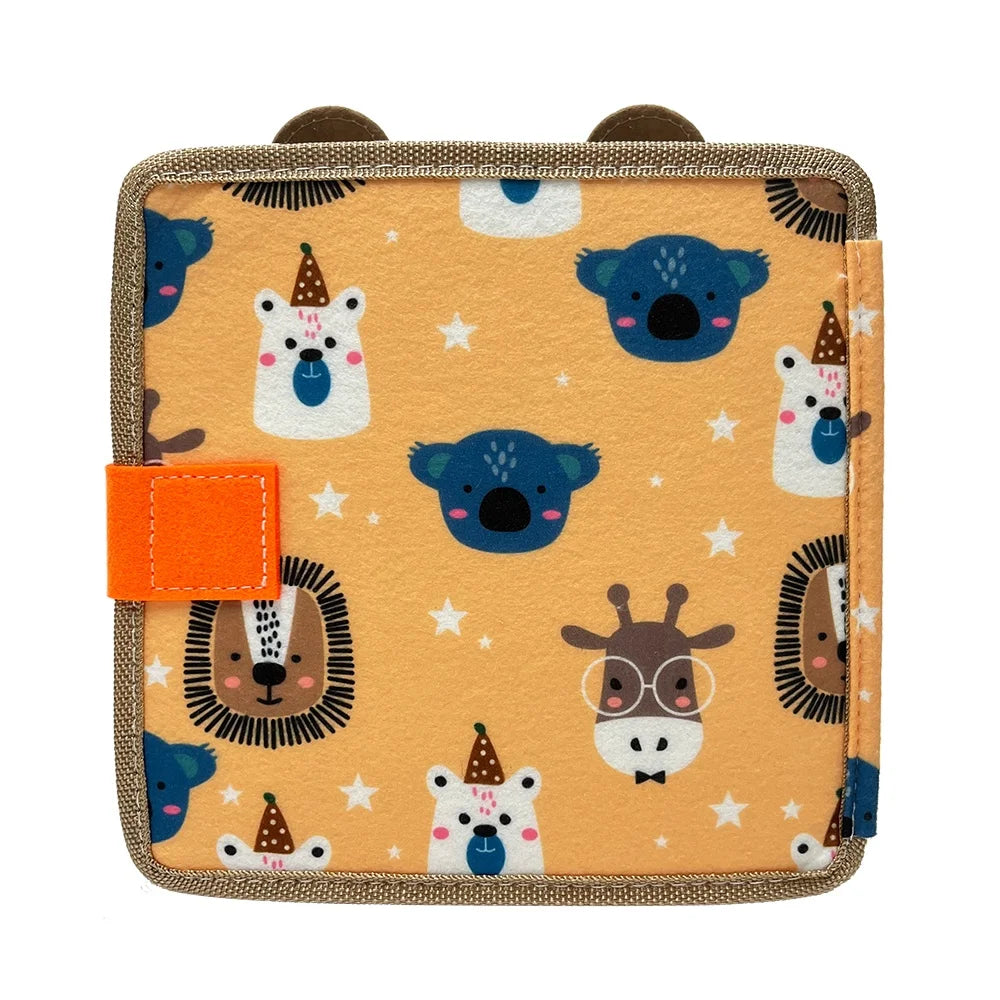 Interactive felt pages inside giraffe quiet book for toddlers