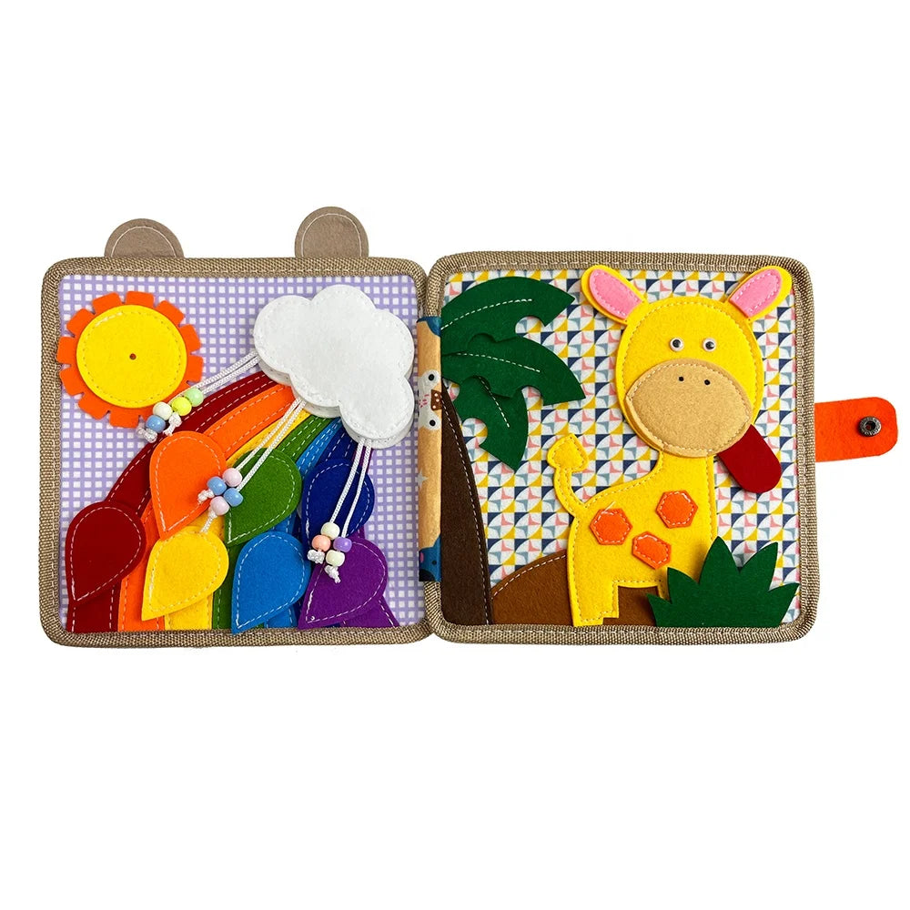 Giraffe themed felt activity book for toddlers