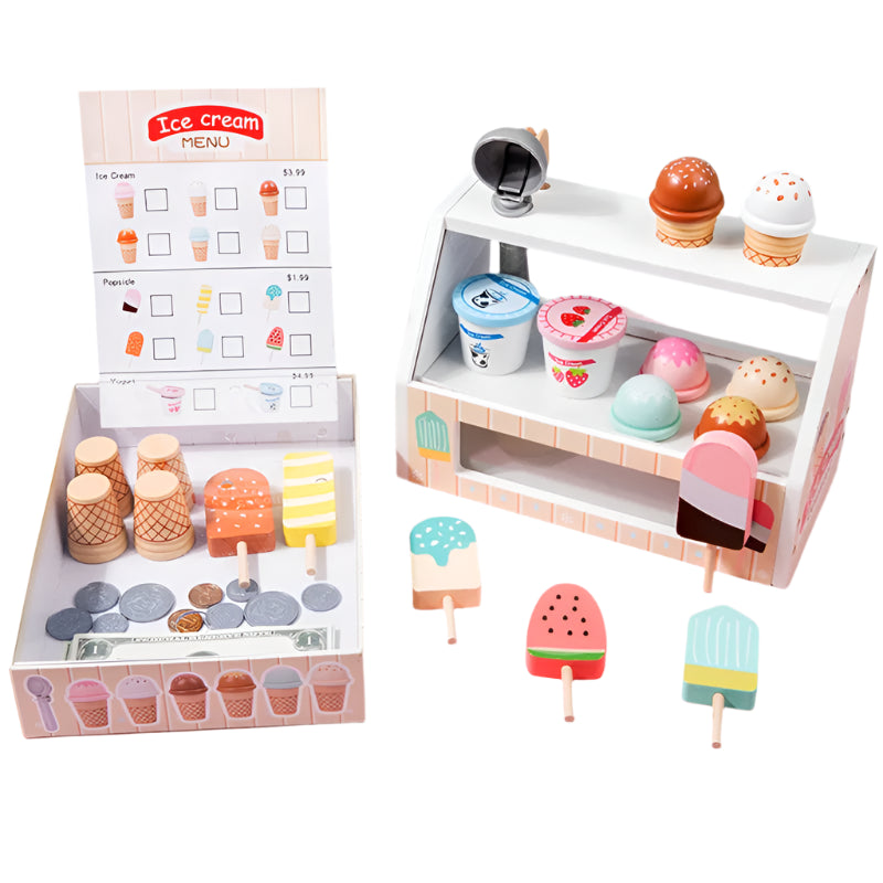 All pieces wooden ice cream counter