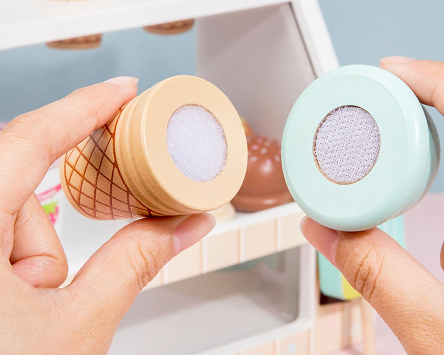 Wooden Ice Cream Counter Toy – Pretend Play Shop Set for Kids Ages 3+ - Wonder Minds Kids