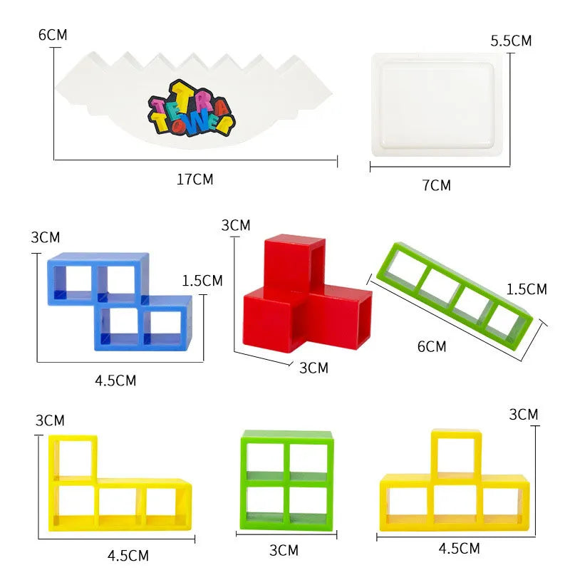 Dimensions of Tetra Tower stacking blocks