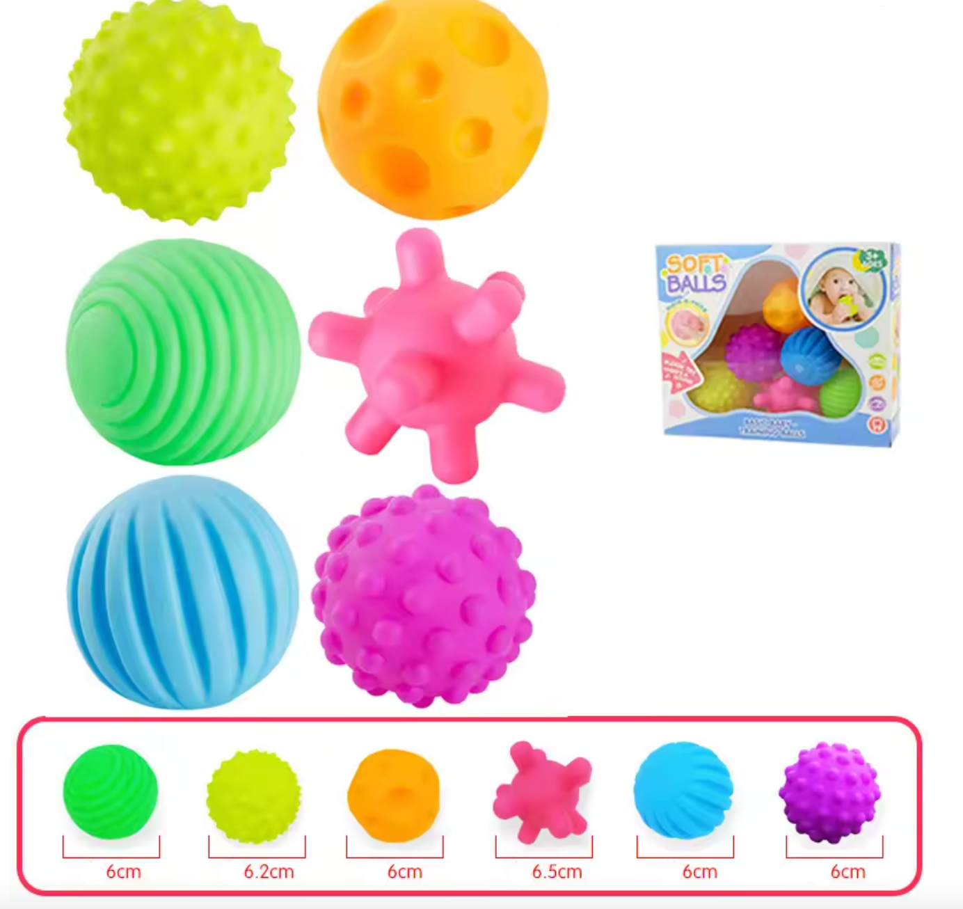 Sensory balls dimensions and set details