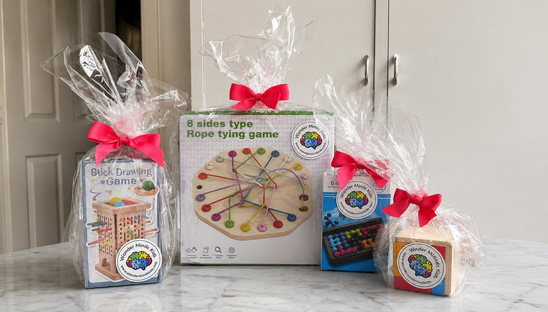 Wonder Minds Kids educational toys prepared for a local school family games night