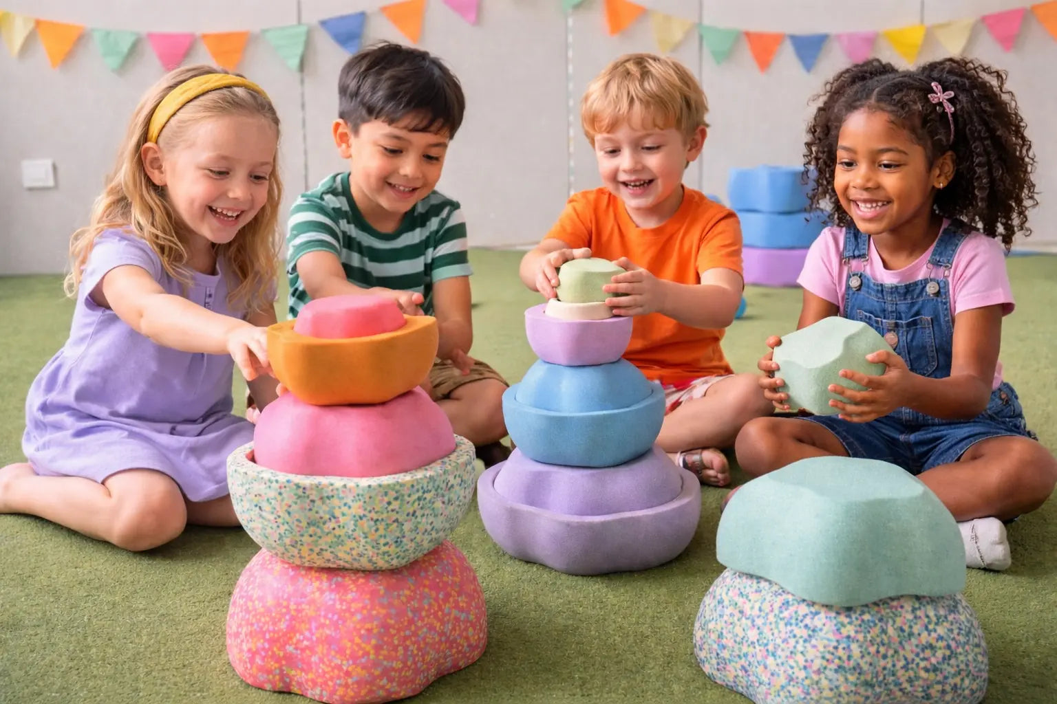 Balance stepping stones in assorted colours for sensory motor play