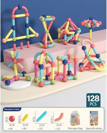 Magnetic rods and balls construction set dimensions