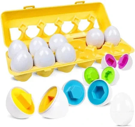 Toddler playing with Montessori matching eggs