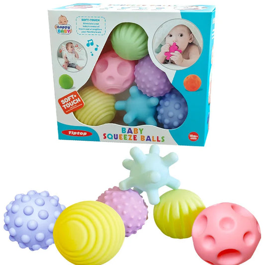 Colourful baby squeeze balls with packaging 