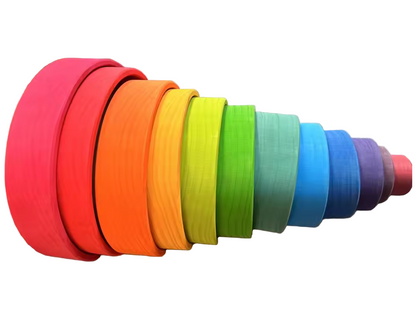 Rainbow stacker natural wood finish Montessori toy