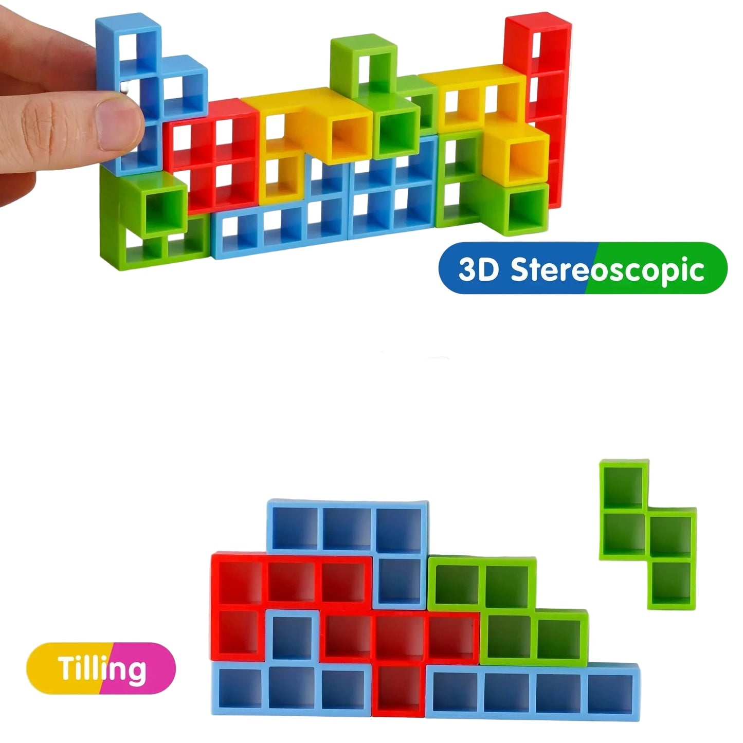 Colourful 3D stereoscopic and tiling block puzzle 