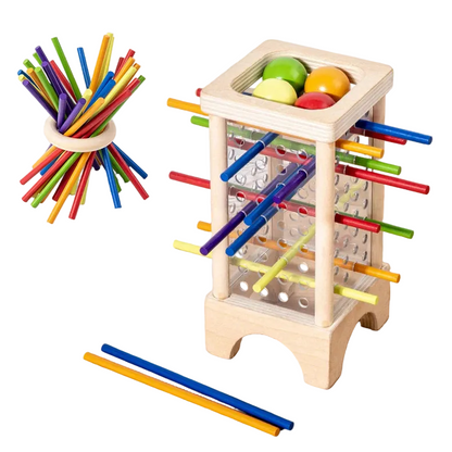 Wooden educational toy with colourful sticks and beads 